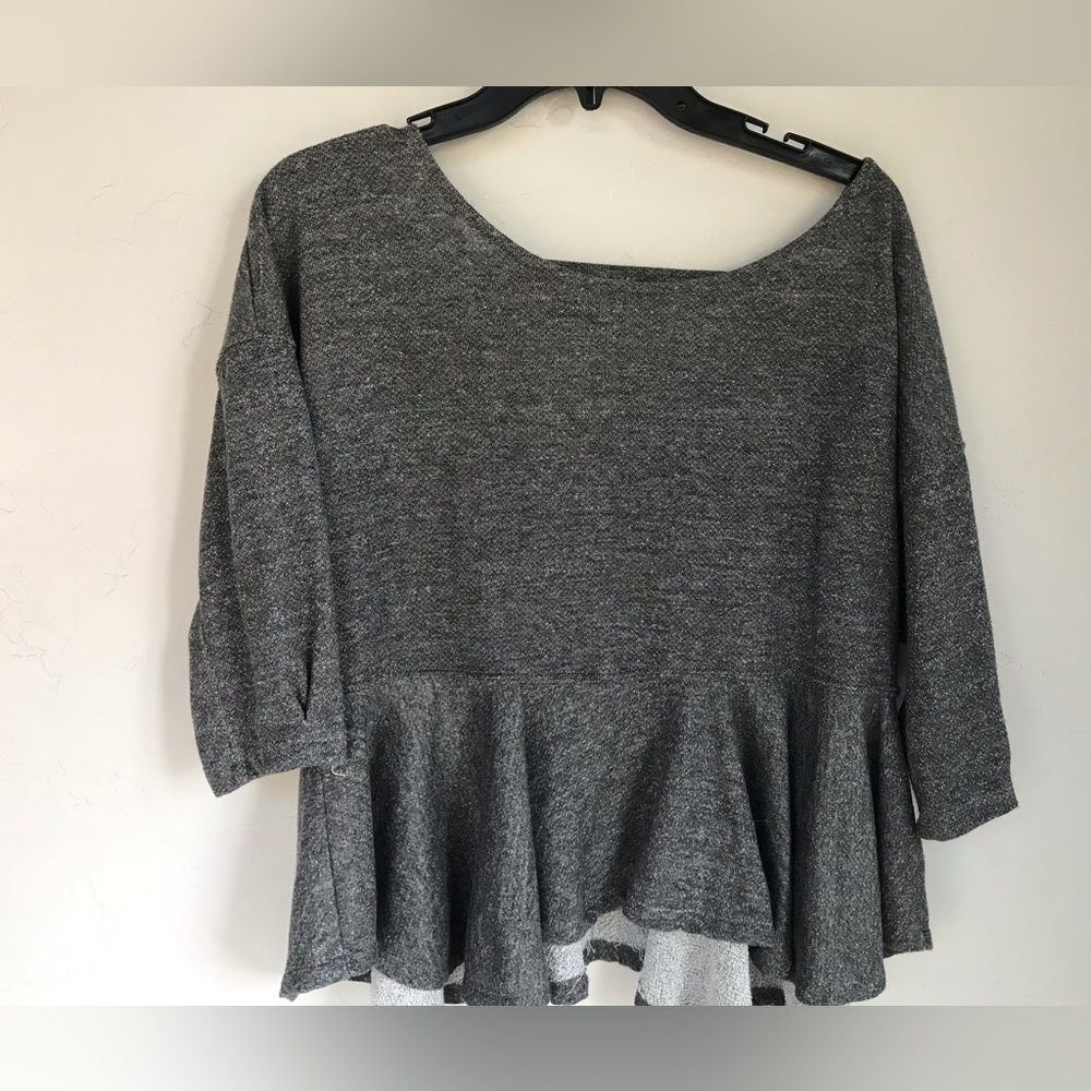 Anthropologie Sweatshirt Top Grey Cutout in Back Ruffle Bottom